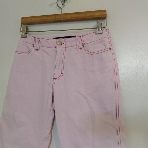 Y2K VTG Pink Denim Jalate Crop Cargo Jeans Jrs 5/6 100% Cotton - Picture 5 of 8